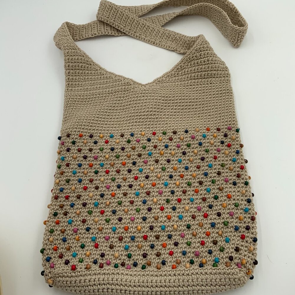 The Sak Back to Bali 120 Bali Beads Crocheted Crossbody Bag Ecru & Multicolor - Picture 4 of 7